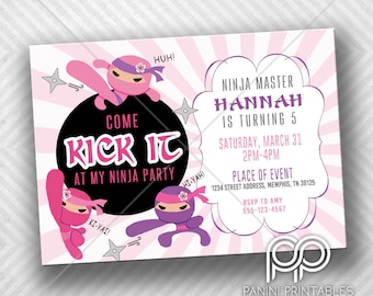Ninja Invitation - Girl Ninja Invitation - Pink Ninja - Ninja Girl Birthday - Girl Ninja Birthday Party
