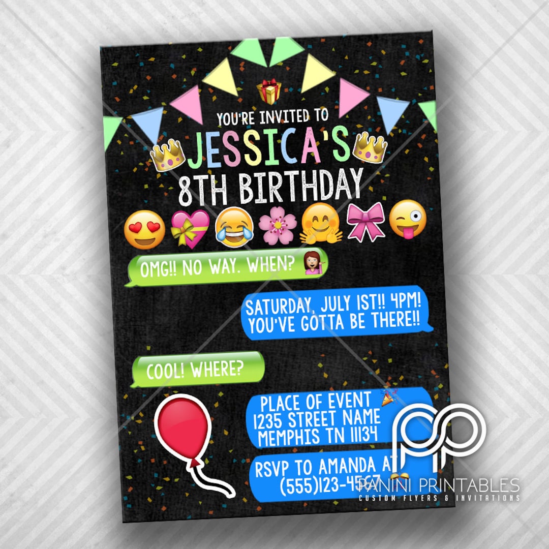 Emoji Invitation - Emoji Birthday Party - Text Messages Invitation - Girls  Emoji Invitation - Cool Invitation - - Etsy, image size:1080x1080