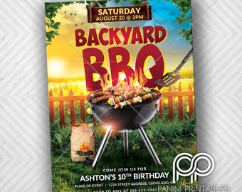 Backyard BBQ Invitation - BBQ Invitation - BBQ Party - Summer Party - Grill Out Invitation -