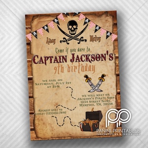 Invitation pirate - Treasure Map Invite - Pirate Birthday Party Invitation - Thème pirate