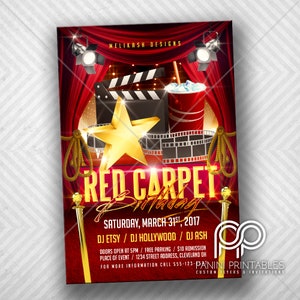 Hollywood Invitation - Hollywood Birthday Party - Red Carpet Invitation -