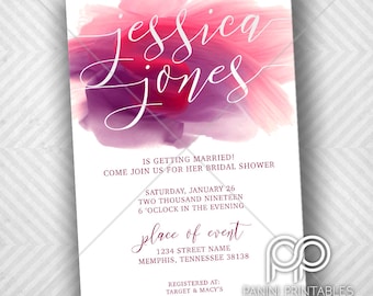 Bridal Shower Invitation - Bridal Shower Party - Water Color Invitation - Pink Bridal Shower Invite
