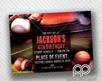 Sports Birthday Invitation - Basketball - Baseball - Football - Soccer - Sports Invitation - Multi-sport Invitation