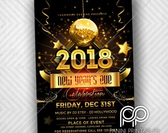 Invitación de Año Nuevo - Fiesta de Año Nuevo - Oro Año Nuevo Invitar - Gota de Bola - Fiesta de Nochevieja