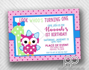 Owl Birthday Invitation - Owl Birthday Party - Whoos turning One - 1st Birthday Invitation