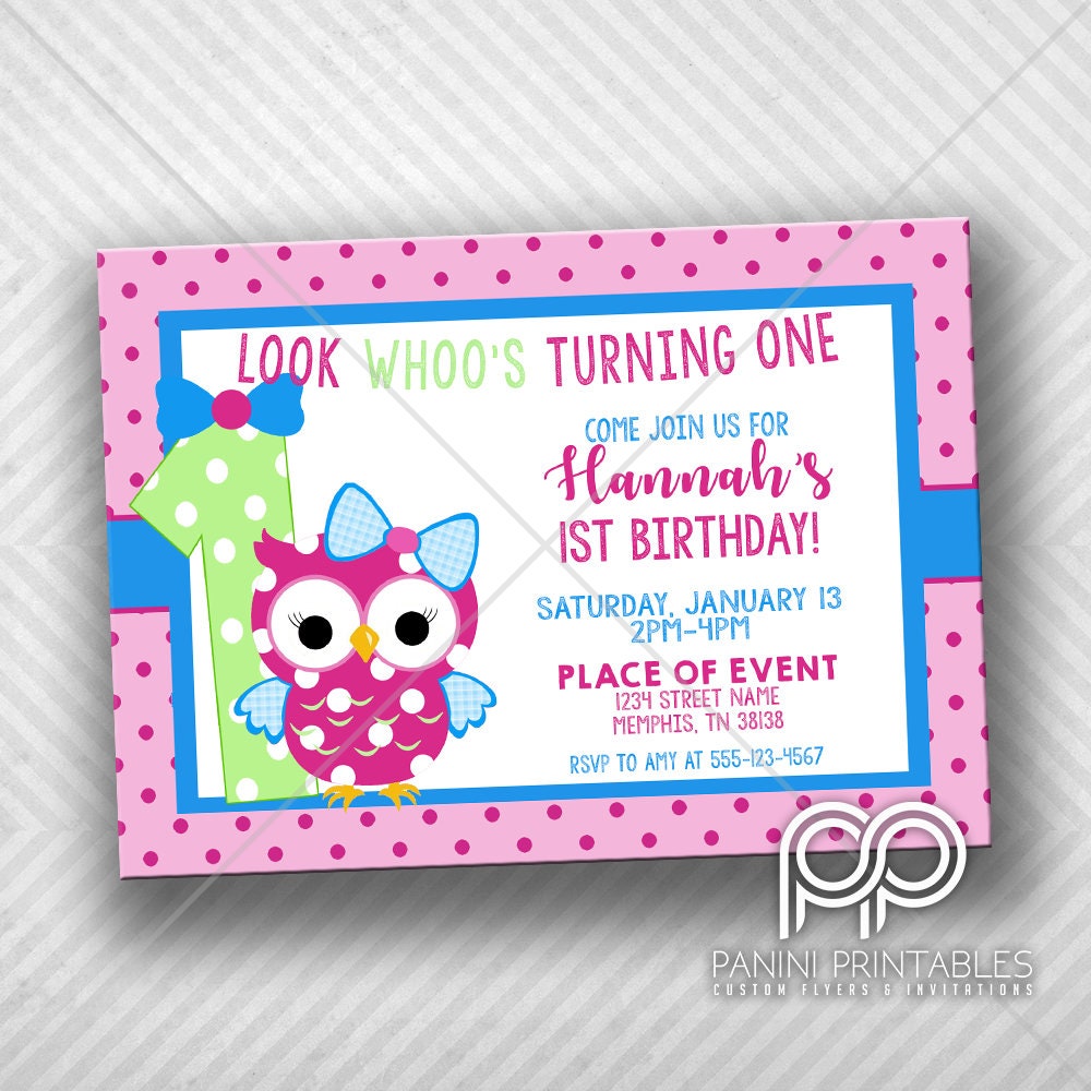Owl Birthday Invitation - Owl Birthday Party - Whoos turning One - 1st Birthday Invitation