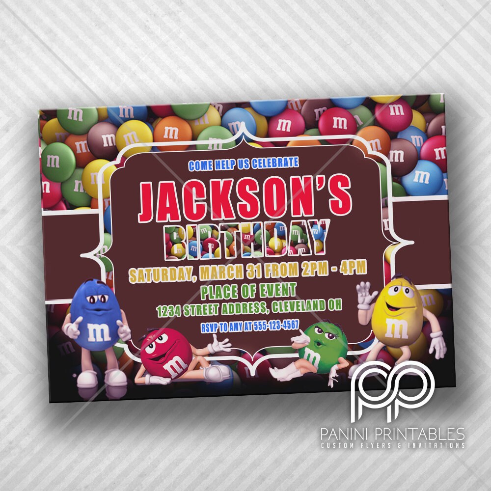 M&M Birthday Invitation M and M Invitation Candy Birthday 