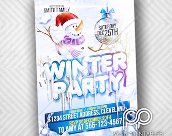Invitación de fiesta de invierno - invitación de invierno - invitación de hombre de nieve -