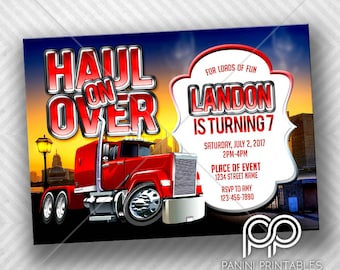Semi Truck Invitation - Semi Truck Birthday Party - Semi Truck Birthday Invitation - Semi Birthday Invitations
