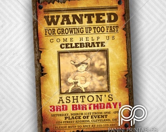 Wanted Birthday Invitation - CowBoy Invitation - Western Invitation - Wild West Invitation -