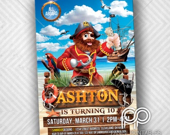 Pirate Invitation - Pirate Birthday Party Invitation - Pirate Ship Invitation - Treasure Map Invitation -