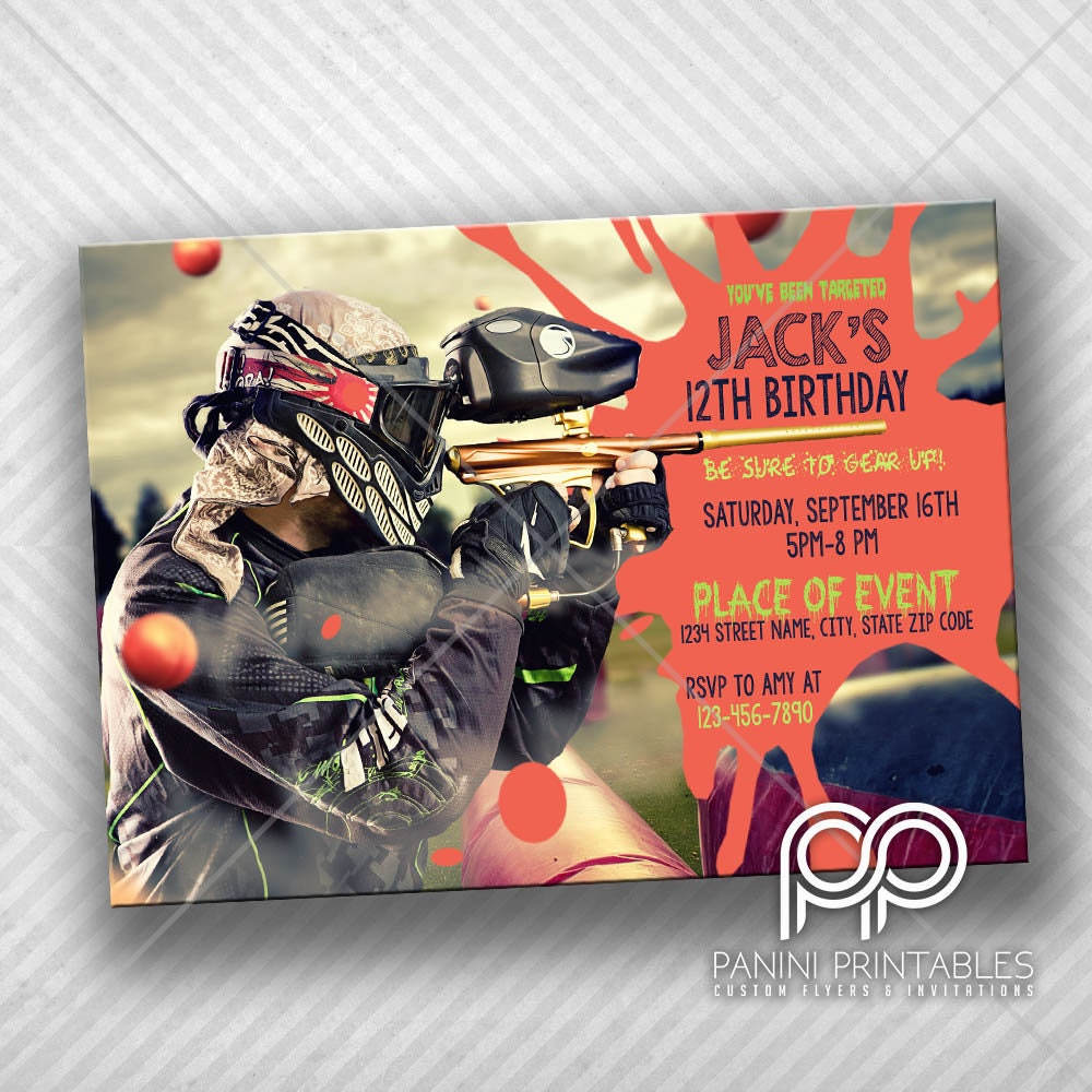 Paintball Birthday Invitation Paintball Birthday Invitation