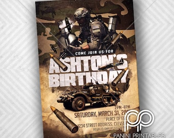 Army Birthday Invitation - Camo birthday invite - Military Party Invitations - Army Birthday - Camo Invitations - Military Invitation