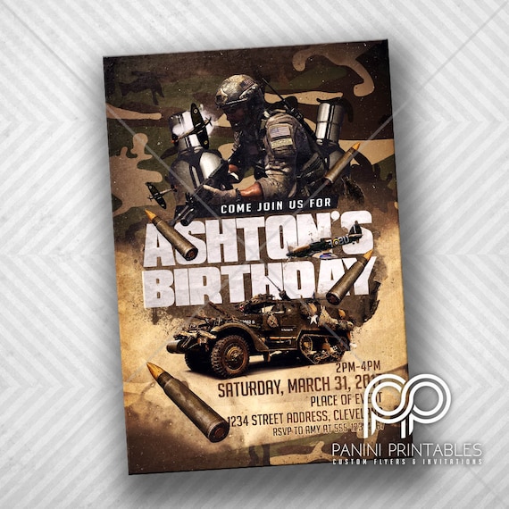 Armia Urodziny Zaproszenie Urodziny Camo Zaprosić Military Etsy