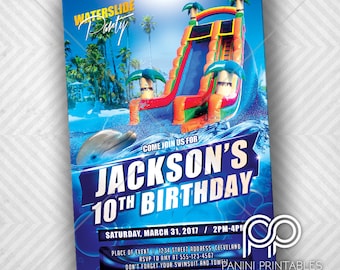 Waterslide Birthday Invitation - Waterslide Invitation - Pool Party Invitation - Summer Birthday Invitation - Waterslide Party Invitation