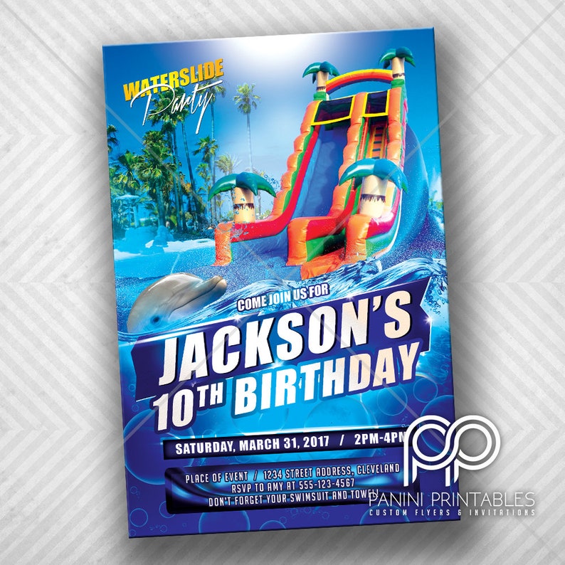 Waterslide Birthday Invitation Waterslide Invitation Pool Party Invitation Summer Birthday Invitation Waterslide Party Invitation image 1