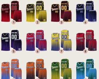 Maglia da basket personalizzata con numero e logo stampati KXK, a righe verticali e gradiente invertito, per uomo e donna