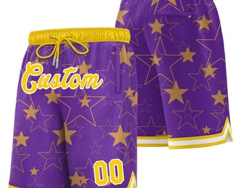 KXK Custom Name and Logo Stitched Star Basketball Shorts for Men or Youth Sports Workout Fashion Short with Pockets