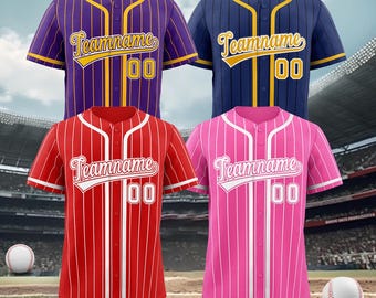 KXK Custom Embroidered Pinstripe Baseball Jersey: Personalized Team Name & Number