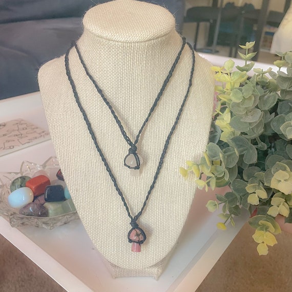 White Macrame Necklace With Glass Mushroom Pendant for Men and Women White Macrame Necklace With Glass Mushroom Pendant for Men and Women