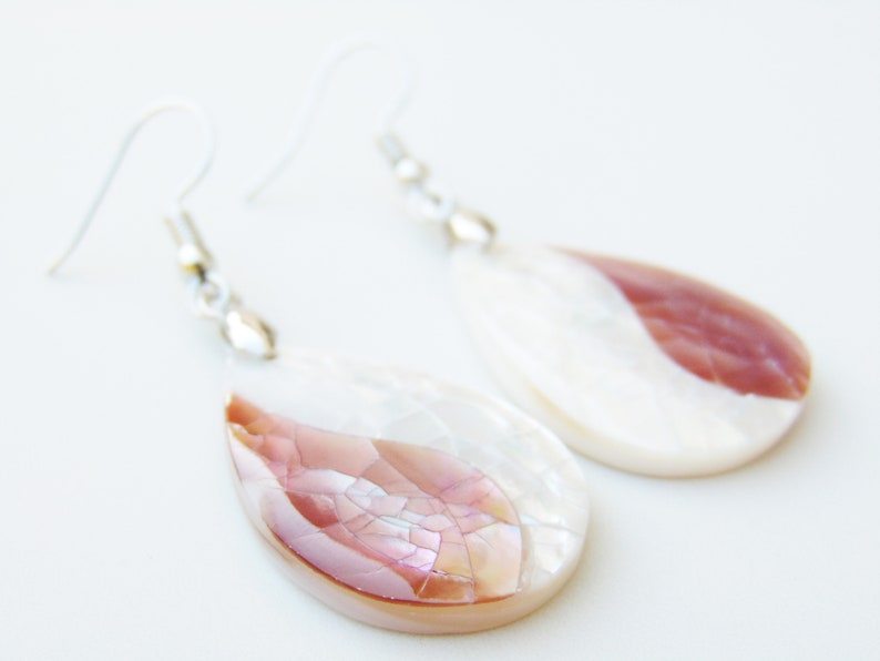 Real Nacre Earrings Penelope Rosy Abalone Teardrop Earring Paua Shell Earring White Mother of Pearl Jewelry Blush Abalone Dangle Earring