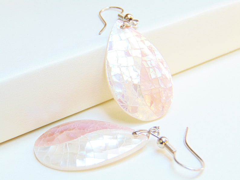 Real Nacre Earrings Penelope Rosy Abalone Teardrop Earring Paua Shell Earring White Mother of Pearl Jewelry Blush Abalone Dangle Earring