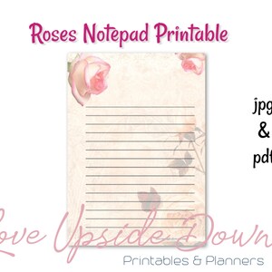 Roses Note Paper Printable Instant Download Flowers 5x7 Notepaper - Etsy