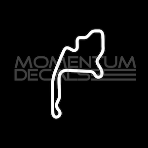 May include: A white outline of a race track, with the text "MOMENTUM DECALS" below it.