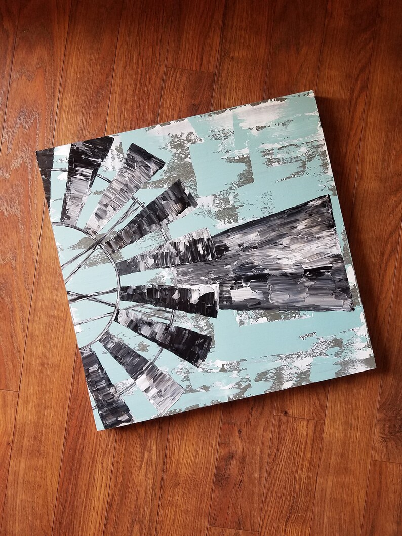 Rustic Windmill Painting On Wood Panel Farmhouse Decor Etsy