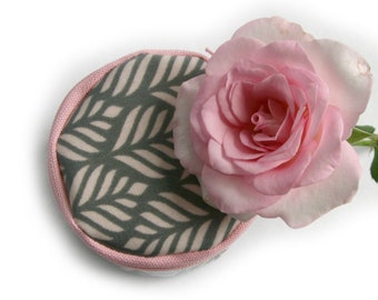 small cosmetic bag, pink - light gray leaf pattern