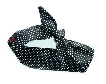 Rockabilly hairband, small dots, black and white