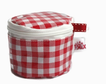 Cosmetic bags for travel, red check, cosmetic pads for on the go, make-up removal