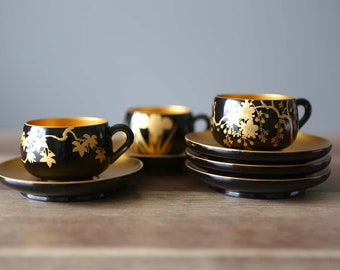 Gold Antique Tea Cups And Saucers Made In Japan Vintage Black