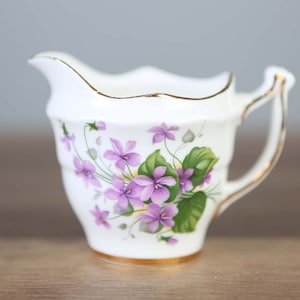 Crownford England Fine Bone China Violet Creamer and Sugar Bowl