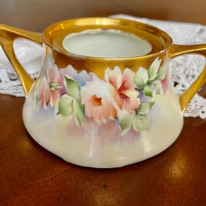 Antique Art Nouveau Z.S. & Co Bavaria Hand Painted Roses Gold Trim Porcelain Sugar Bowl