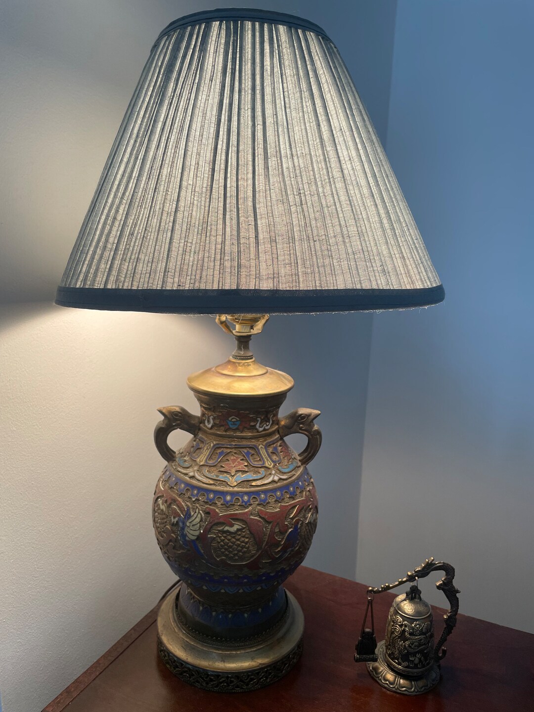 Antique Japanese Bronze and Champleve Cloissone Enamel Table Lamp