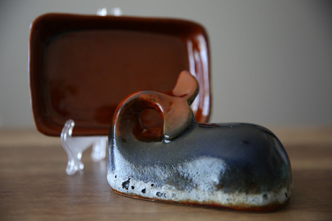 Vintage Glazed Brown Stoneware Decorative Butter Dish With Etsy