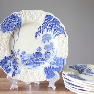Vintage Arcadia by Myott Staffordshire England Blue Transferware Plate  Salad Plate/Decorative Plate