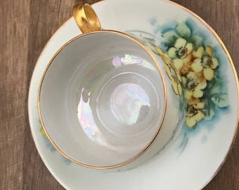 Antique Japan Hand Painted Cup and Saucer Yellow Flowers