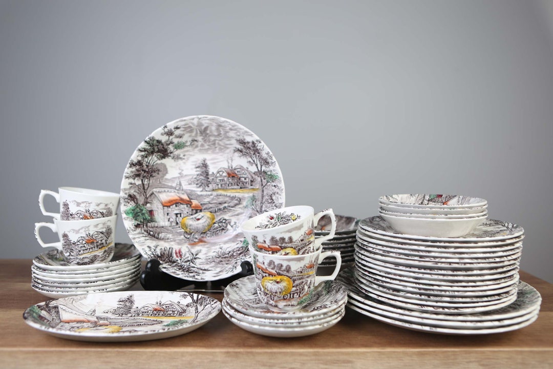 Yorkshire Multicolor Hand Engraved Dinnerware, 45 Pieces, by