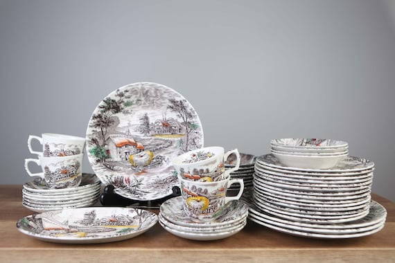 Yorkshire Multicolor Hand Engraved Dinnerware 45 Pieces by Staffordshire England Etsy