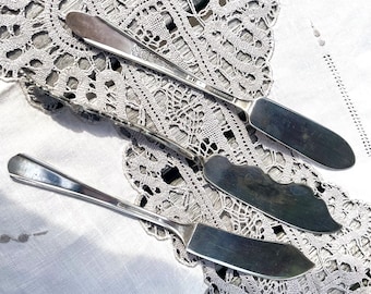 Antike Silberbesteck Butterverteiler, ausgefallenes Vintage Besteck, 3er Set