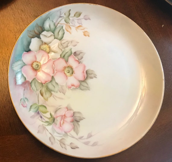 Rare GDA Limoges Hand Painted Rose Hip Blossom Plate B.H. Heinard