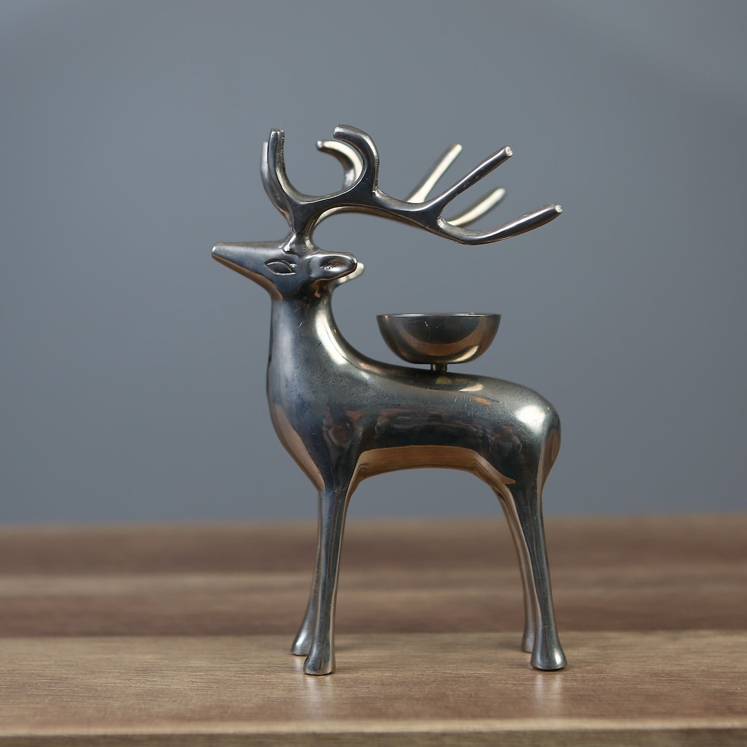 Metal Reindeer Candle Holder Christmas Decor Holiday Accent Vintage