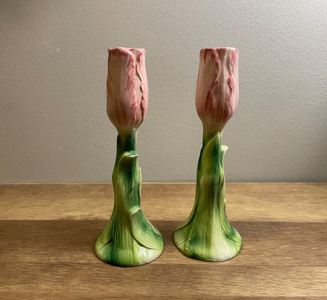 Jolie Fleurs by Seymour Mann Pair of Pink Tulip Candle Holders Etsy