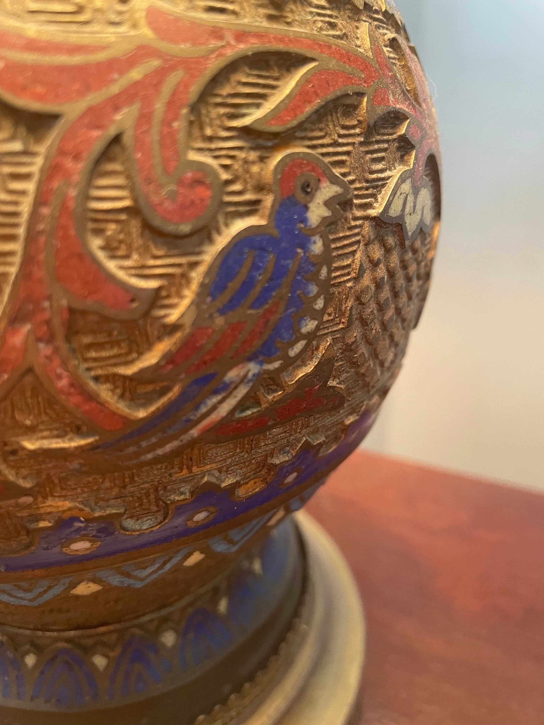 Antique Japanese Bronze and Champleve Cloissone Enamel Table Lamp