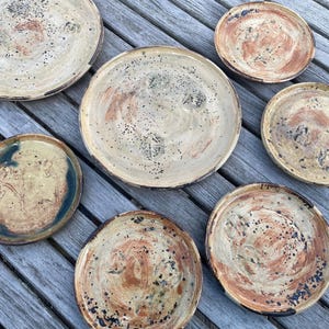 Signed Studio Pottery Plates Set of 7 Earthy Ceramic Art