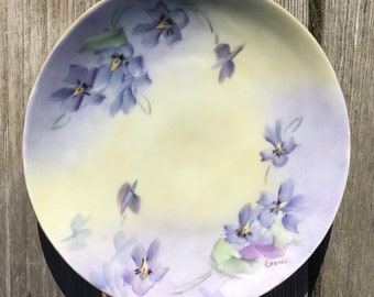 Bavaria Germany Plate Heinrich Co Selb  Violets Hand Painted Porcelain Kitchen Decor Decorative Plate