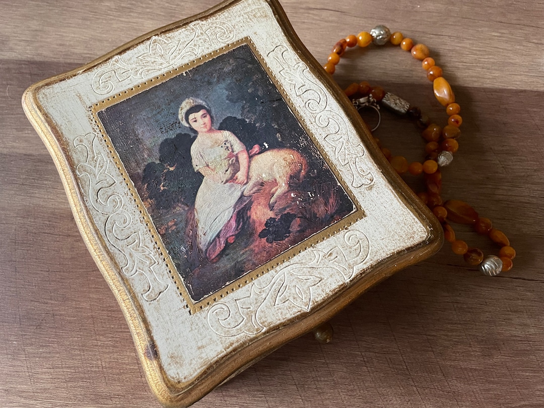 Vintage MELE Wood Musical Jewelry Box Jewel Case Made in