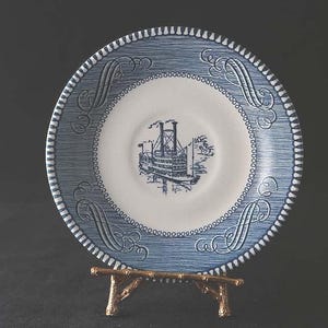 Vintage Currier & Ives Saucer Steamboat Blue and White by The Royal China Made in U.S.A.